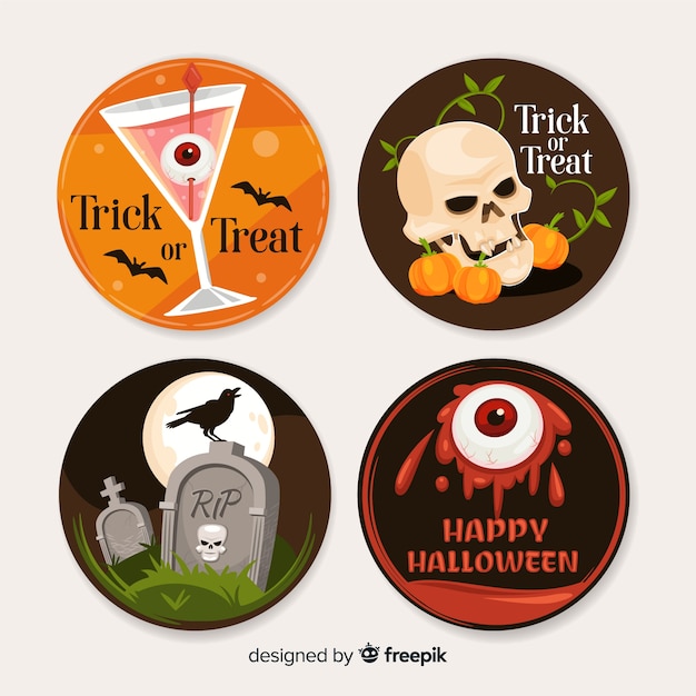 Free vector halloween labels collection in flat design