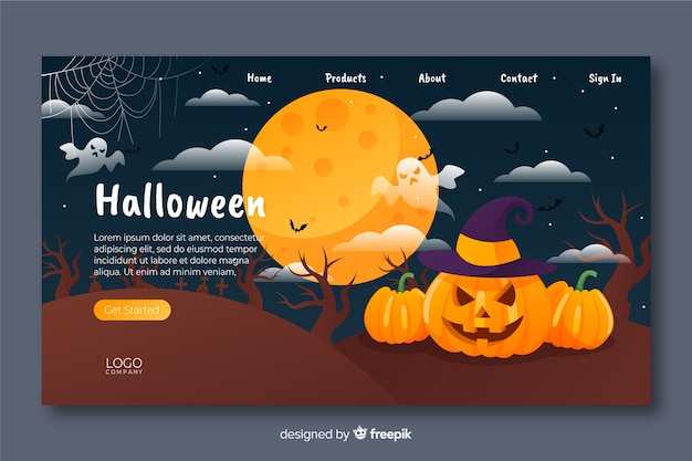 Free Vector halloween landing page in flat design