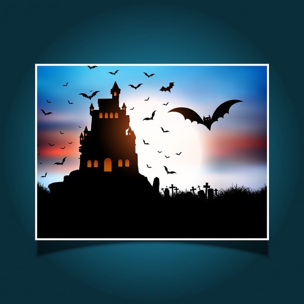 Free Vector halloween landscape with spooky castle