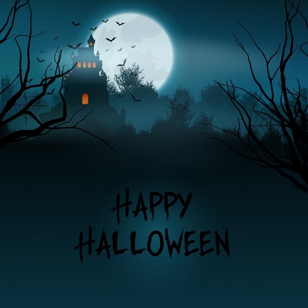 Free Vector halloween landscape with spooky castle