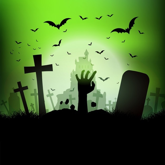 Free Vector halloween landscape with zombie hand 