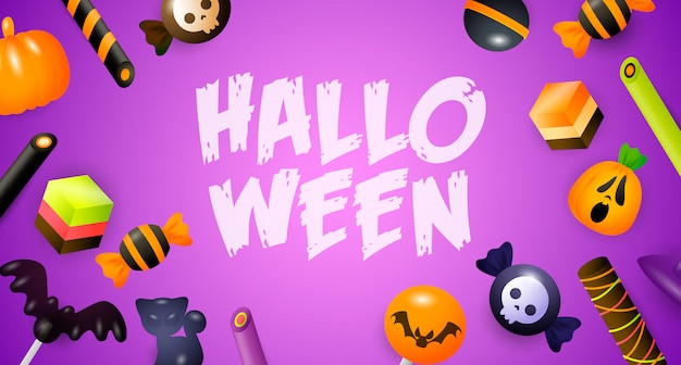 Halloween lettering with candies, sweets and cakes