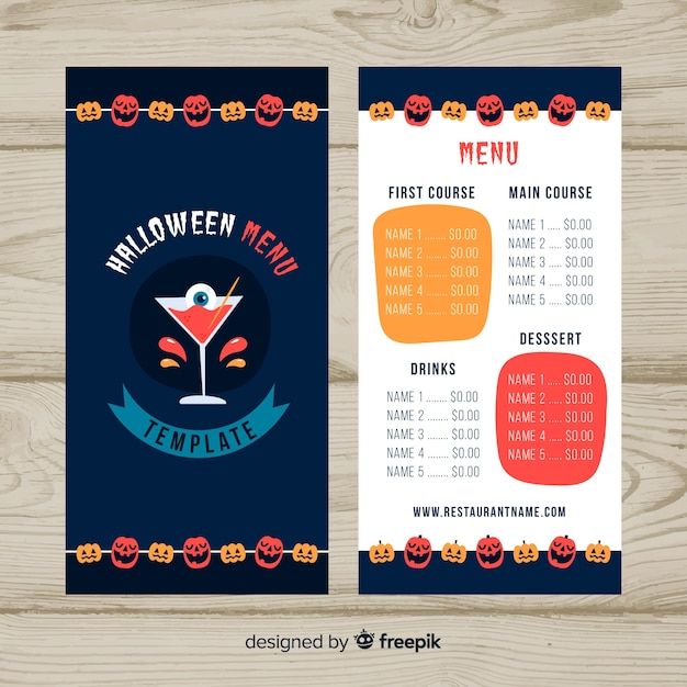 Halloween menu template in flat design