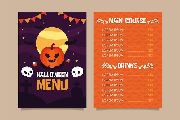 Halloween menu template in flat design