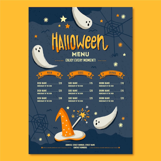 Halloween menu template with spooky illustrations