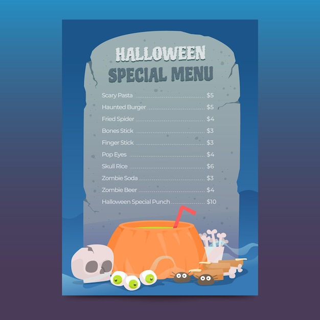 Free Vector halloween menu template