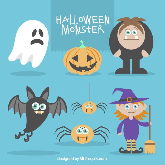 Halloween monsters pack in flat style