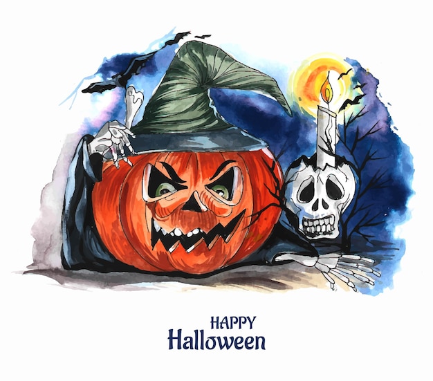 Halloween night background pumpkins and dark castle design