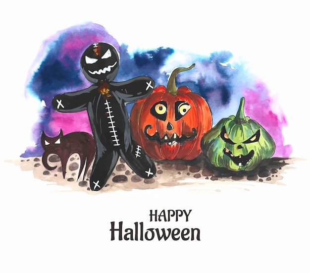 Halloween night background pumpkins and dark castle design