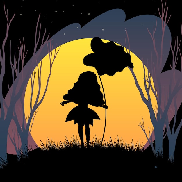 Free Vector halloween night background with fairy silhouette