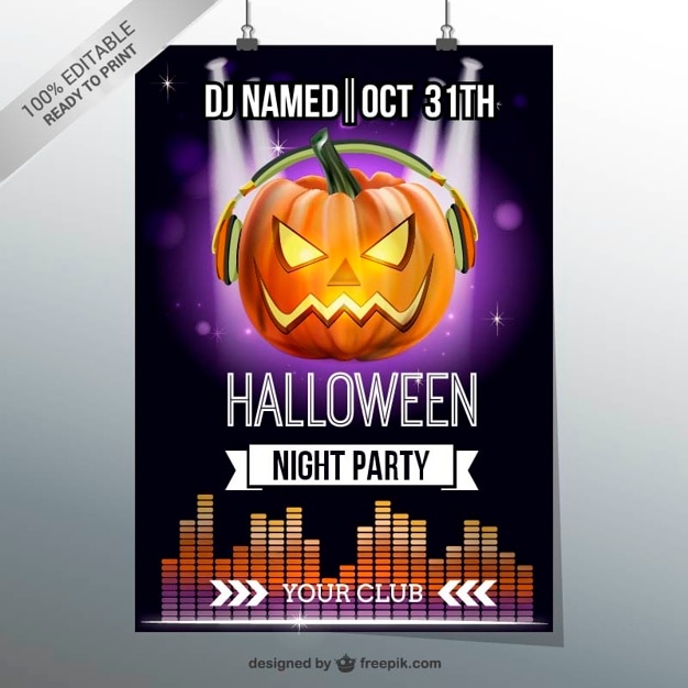 Free Vector halloween night party flyer with pumpkin