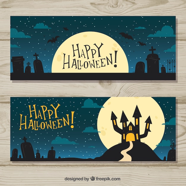 Free Vector halloween night scenery banners