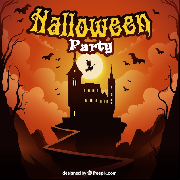 Halloween party background of landscape with castle