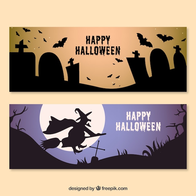 Halloween party banners with silhouettes