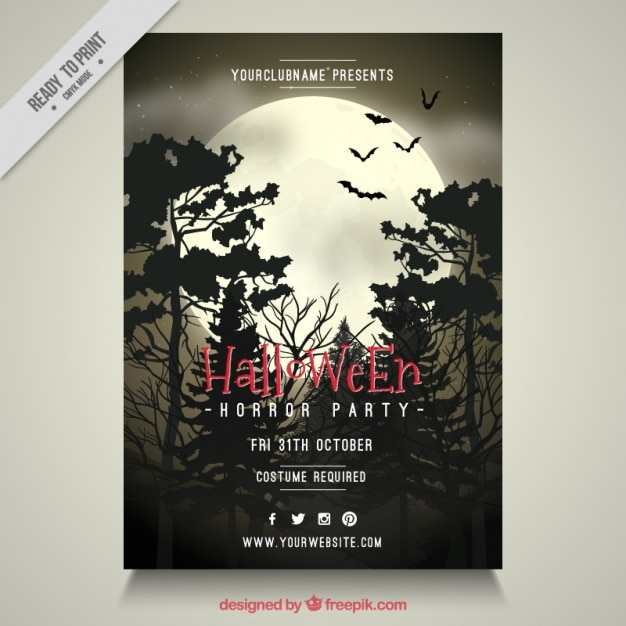 Free vector halloween party brochure of night forest