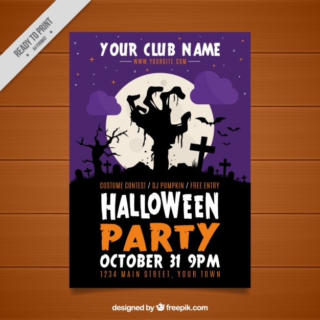 Free Vector halloween party brochure with zombie hand