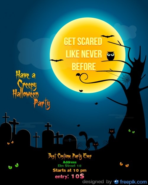 Free Vector halloween party flyer cementery template