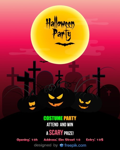 Free Vector halloween party flyer template costume party