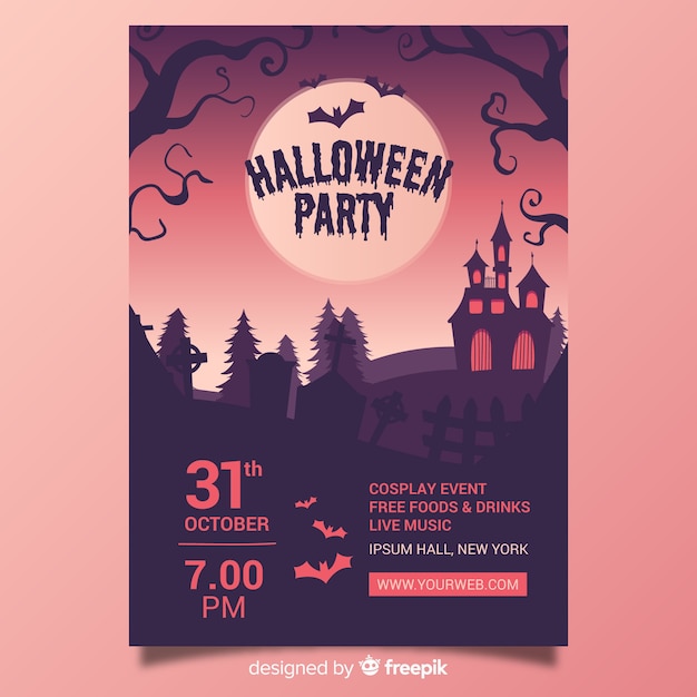 Free Vector halloween party poster template hand drawn design