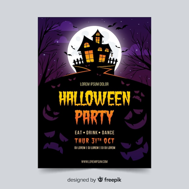 Halloween party poster template with haunted house