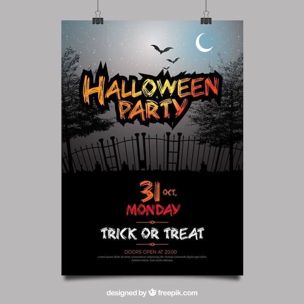 Halloween party poster with classic cemetery