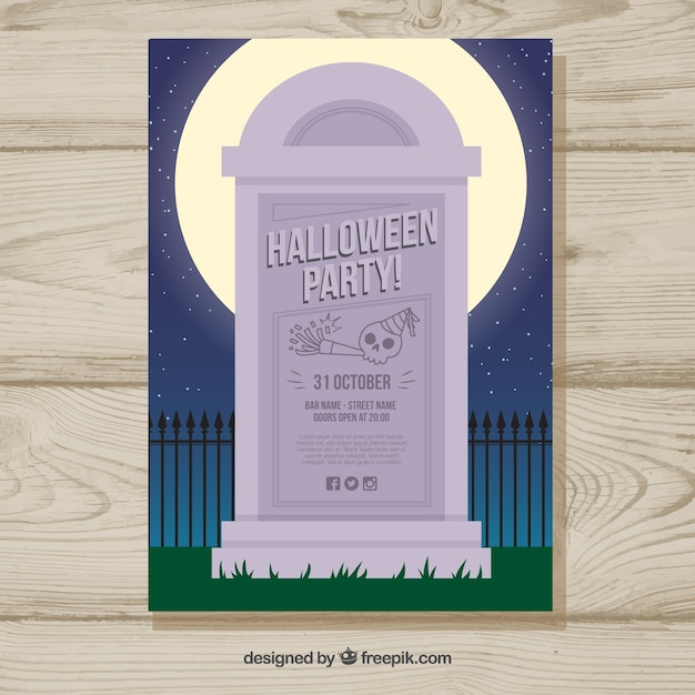 Free Vector halloween party poster with gravestone