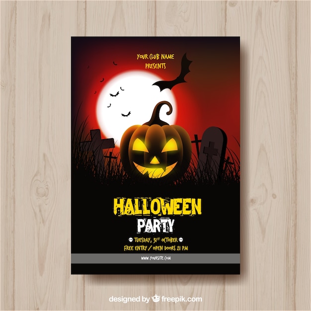 Halloween party poster with pumpkin lit