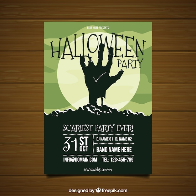 Free Vector halloween party poster with zombie's hand