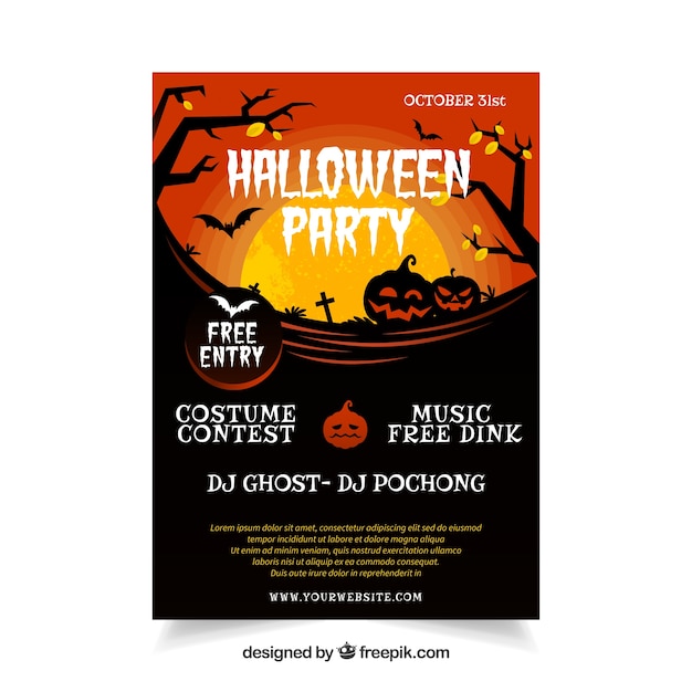 Free Vector halloween party with creepy cemetery