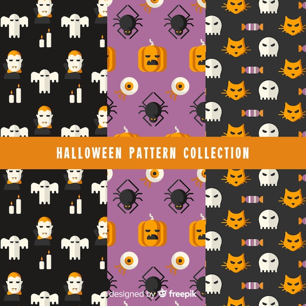 Halloween pattern collection in flat design 