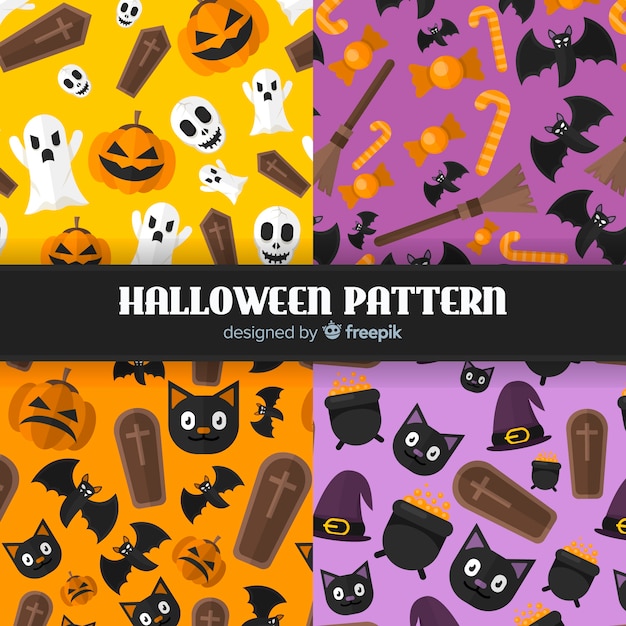 Halloween pattern collection in flat design 