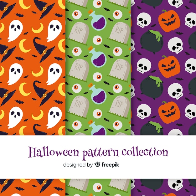 Halloween pattern collection in flat design 