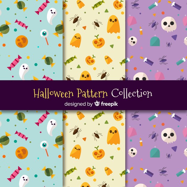 Halloween pattern collection in flat design 