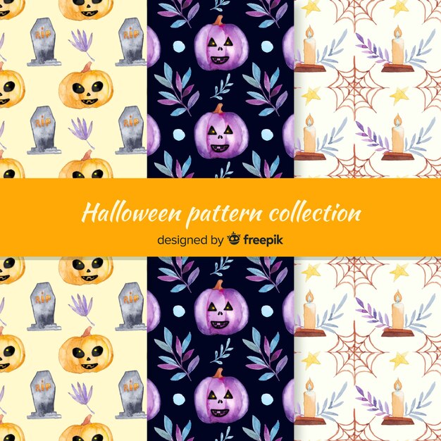 Halloween pattern collection in watercolor