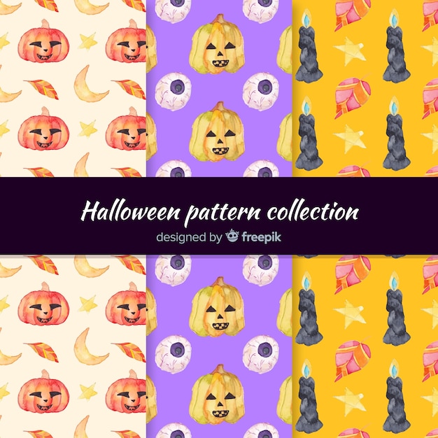 Free Vector halloween pattern collection in watercolor