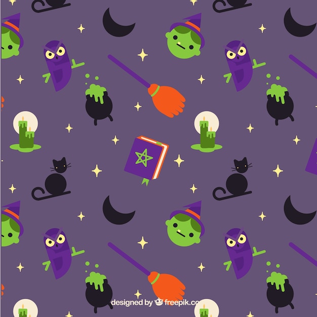 Free Vector halloween pattern with witch elements