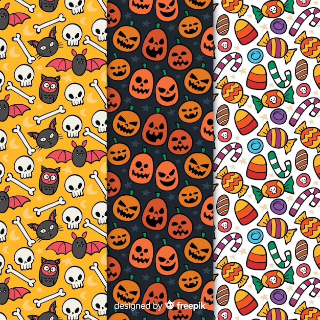 Free Vector halloween patterns with drawings 