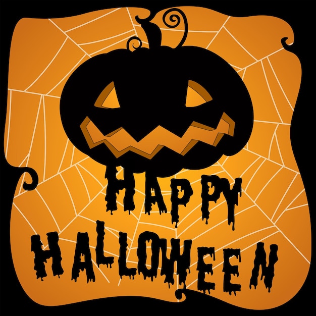 Halloween poster with pumpkin and web