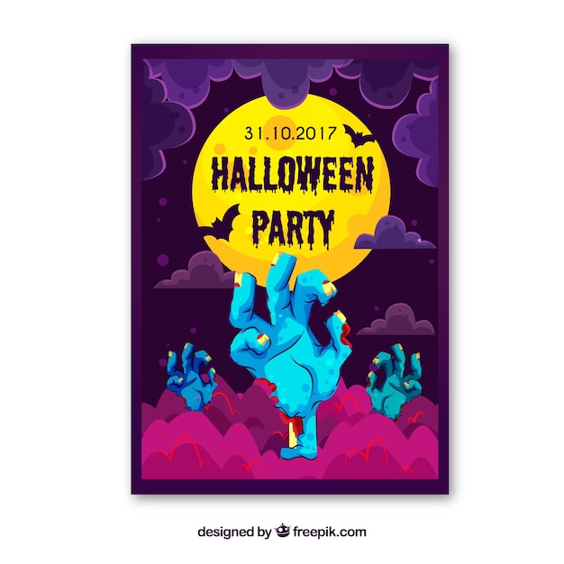 Halloween poster with zombie hands