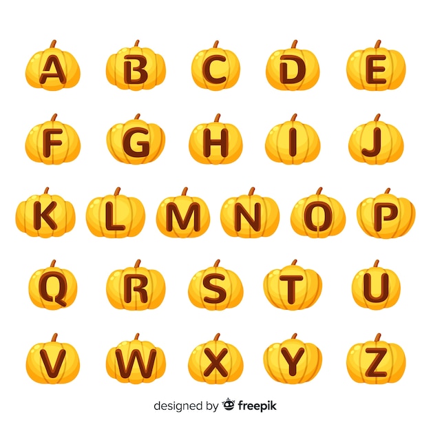 Free Vector halloween pumpkin carved with letters alphabet