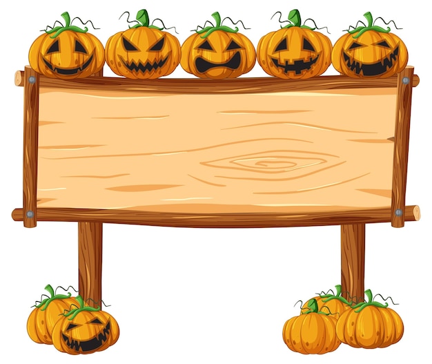 Free Vector halloween pumpkin on wooden sign frame template