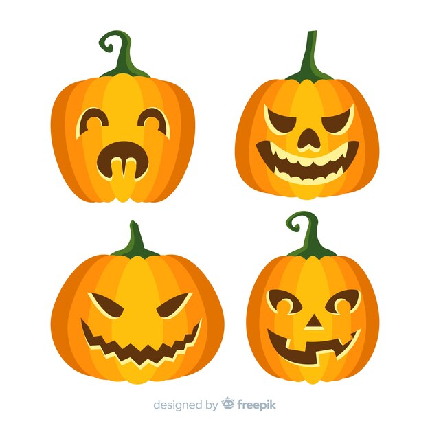 Halloween pumpkins collection in flat design