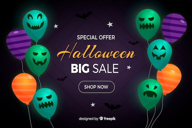 Free vector halloween sale background with balloons in flat design