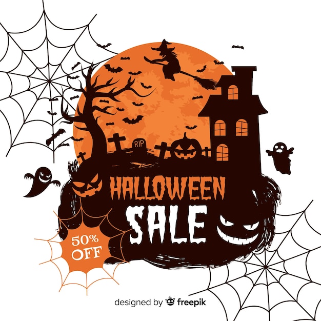 Free Vector halloween sale background with spider webs