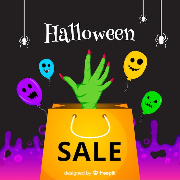 Free Vector halloween sale background with zombie hand