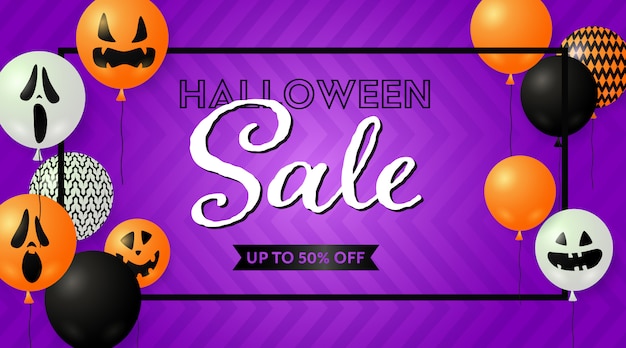 Halloween Sale banner with spooky balloons