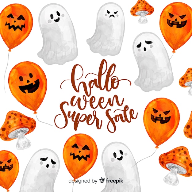 Free Vector halloween sale concept in watercolor