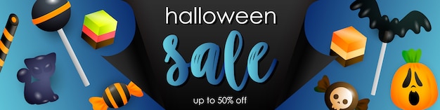 Halloween sale flyer with sweets and lollipops