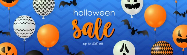 Halloween Sale lettering with ghost and pumpkin balloons