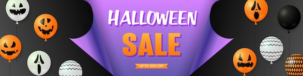 Halloween sale template with scary balloons